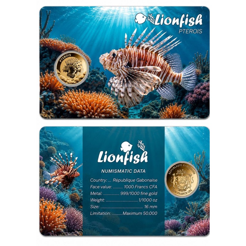 LIONFISH 1/1000 Oz Gold coin 3000 Francs Chad 2025 GOLD AND SILVER BULLION
