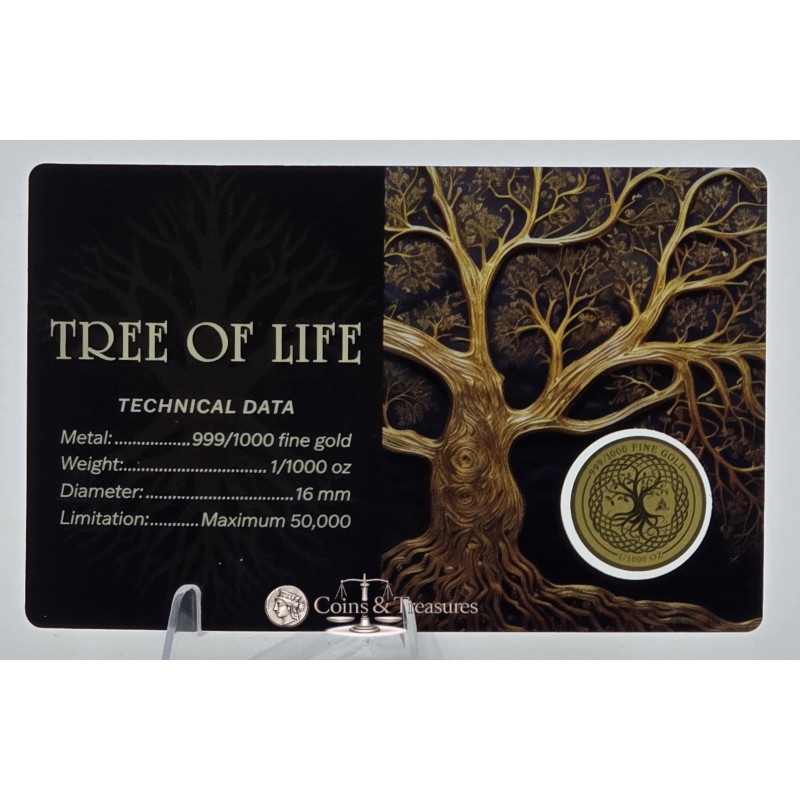 TREE OF LIFE 1/1000 Oz Gold Coin medal 999 card GOLD AND SILVER BULLION