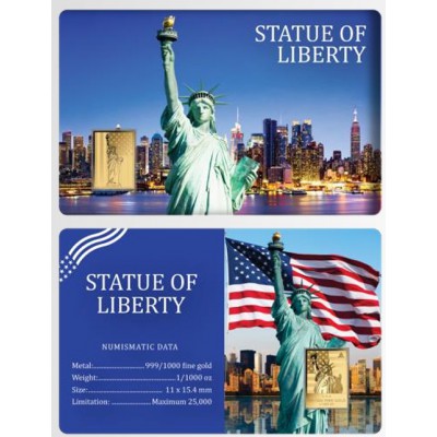 USA Statue of Liberty 1/1000 Oz 999 Gold in Coin card 2026