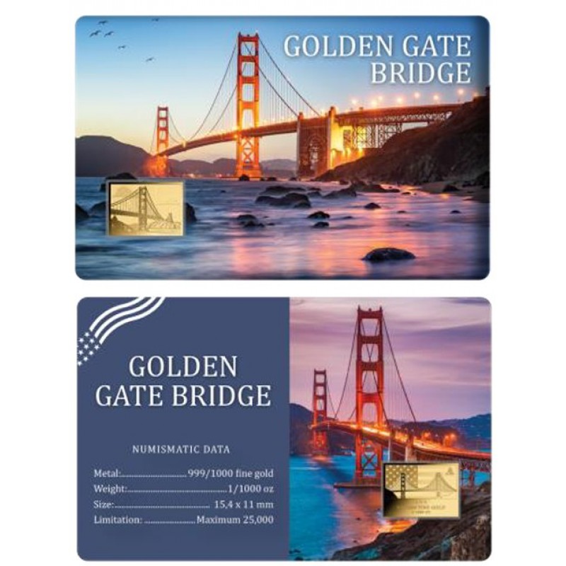 USA Golden Gate Bridge 1/1000 Oz 999 Gold in Coin card 2026 GOLD AND SILVER BULLION