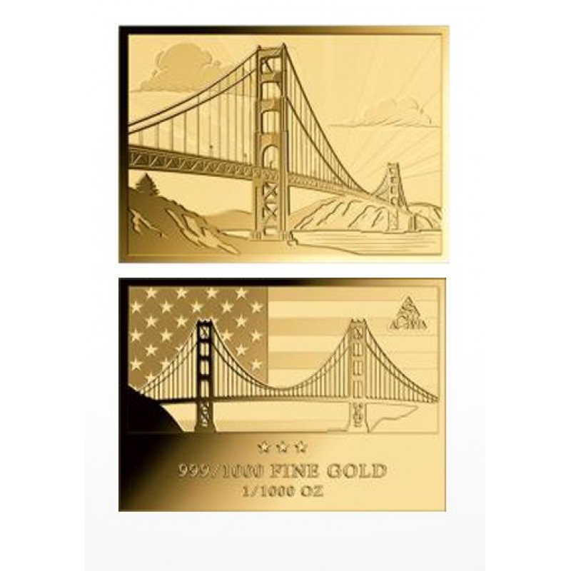 USA Golden Gate Bridge 1/1000 Oz 999 Gold in Coin card 2026 GOLD AND SILVER BULLION