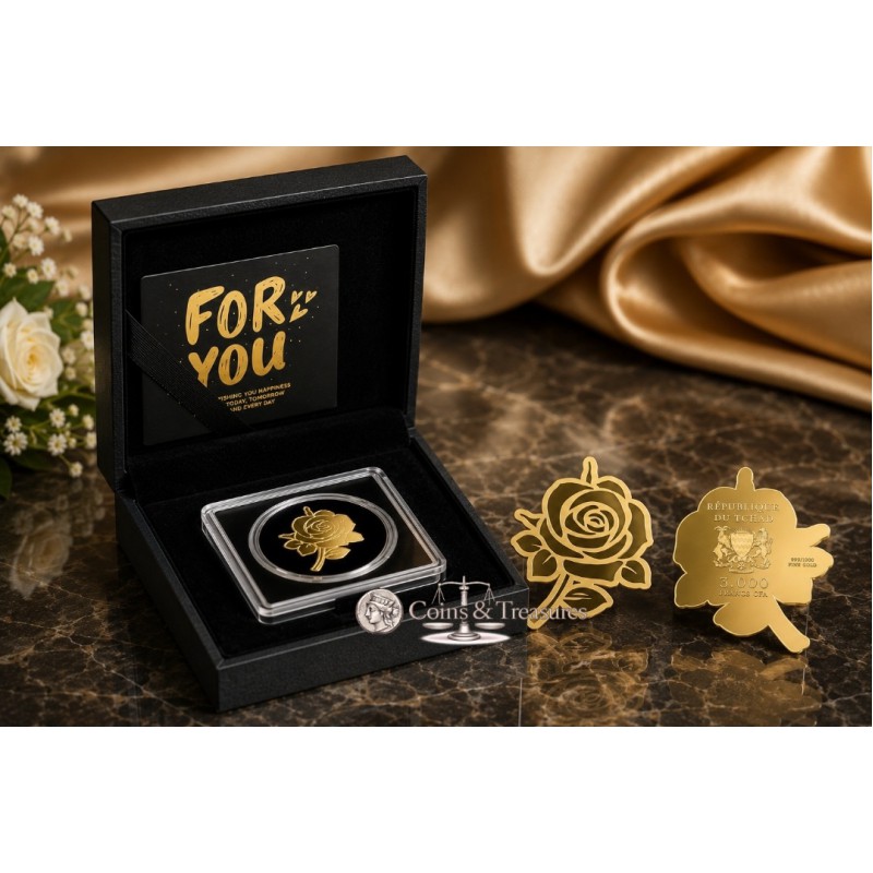 ROSE 1/1000 Oz Gold Coin 3000 Francs Chad 2023 Prooflike GOLD AND SILVER BULLION