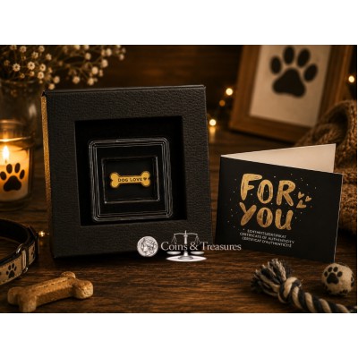 Dog Love 1/1000 Oz 999 Gold Bone Coin 3000 Francs Chad