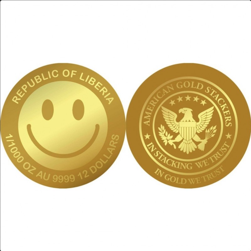 SMILEY 1/1000 Oz Gold Coin 12$ Liberia 2026 GOLD AND SILVER BULLION