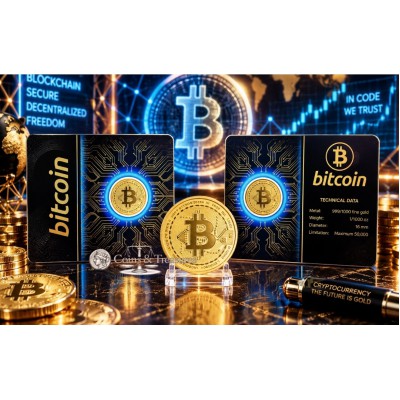 Bitcoin 1/1000 Oz Gold 999 medal Coin card