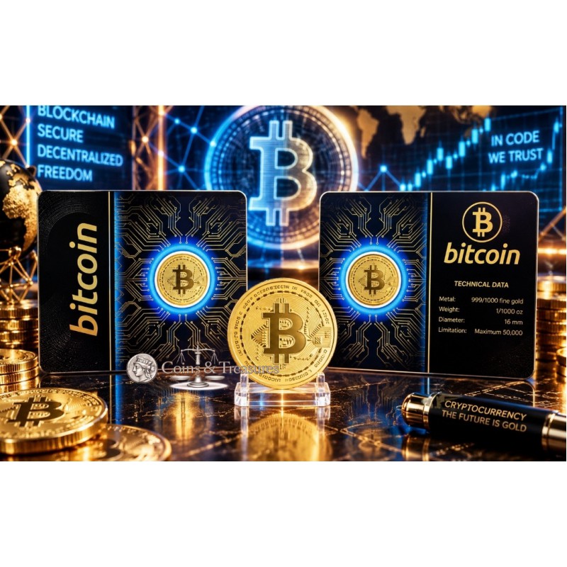 Bitcoin 1/1000 Oz Gold 999 medal Coin card GOLD AND SILVER BULLION