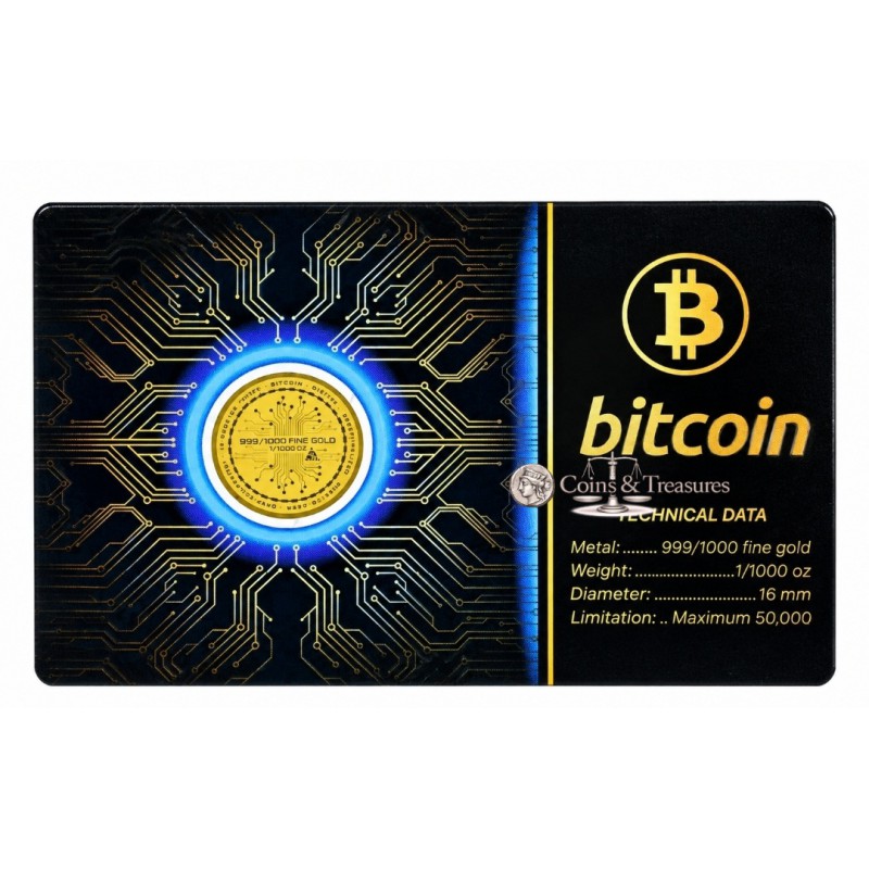Bitcoin 1/1000 Oz Gold 999 medal Coin card GOLD AND SILVER BULLION