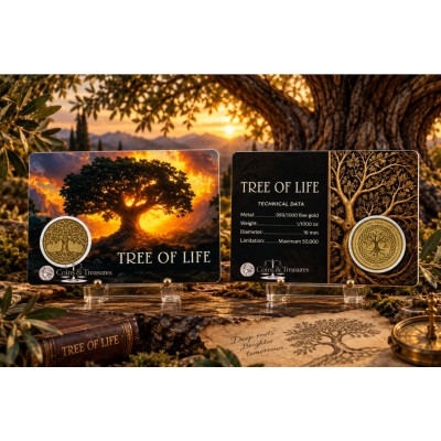 TREE OF LIFE 1/1000 Oz Gold Coin medal 999 card