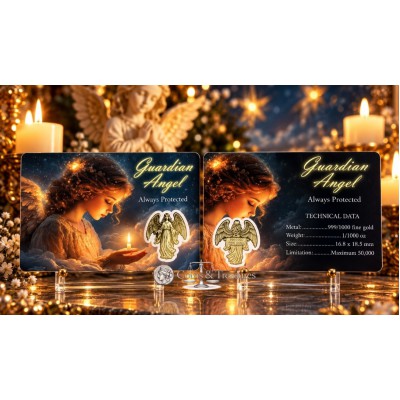 GUARDIAN ANGEL IV 1/1000 Oz .999 Gold in Coin card 