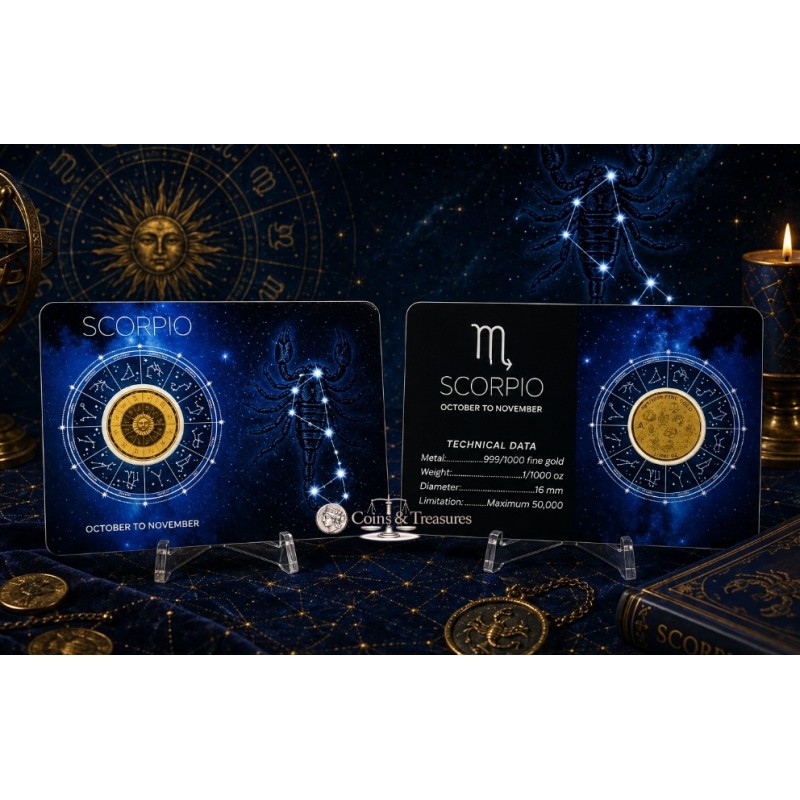 ZODIAC SIGNS Scorpio 1/1000 Oz Gold 999 Coin GOLD AND SILVER BULLION
