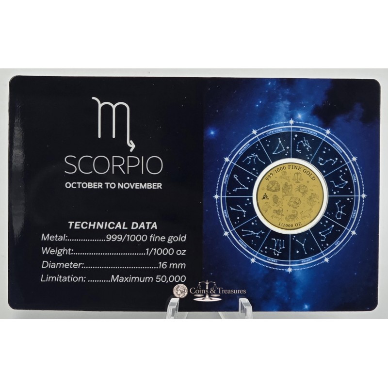 ZODIAC SIGNS Scorpio 1/1000 Oz Gold 999 Coin GOLD AND SILVER BULLION