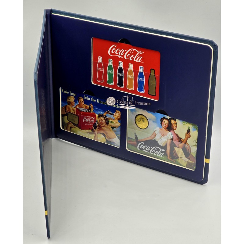 COCA COLA Vintage collection 1/1000 Oz .999 Gold 3 coin cards in Album GOLD AND SILVER BULLION