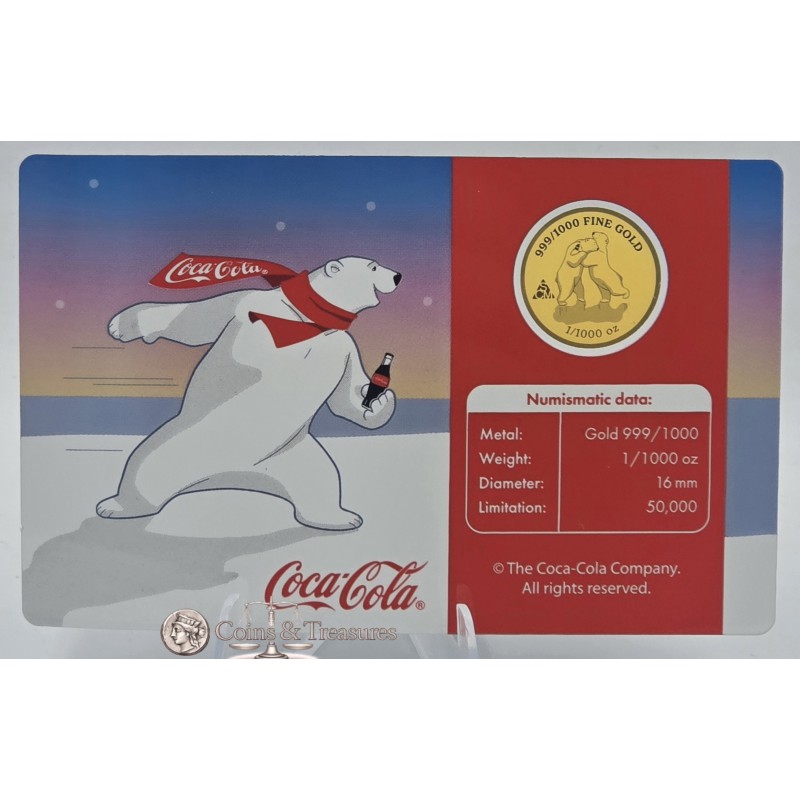COCA COLA collection 1/1000 Oz .999 Gold 3 coin cards in Album GOLD AND SILVER BULLION