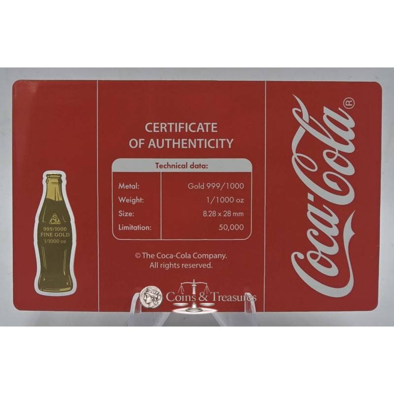 COCA COLA collection 1/1000 Oz .999 Gold 3 coin cards in Album GOLD AND SILVER BULLION