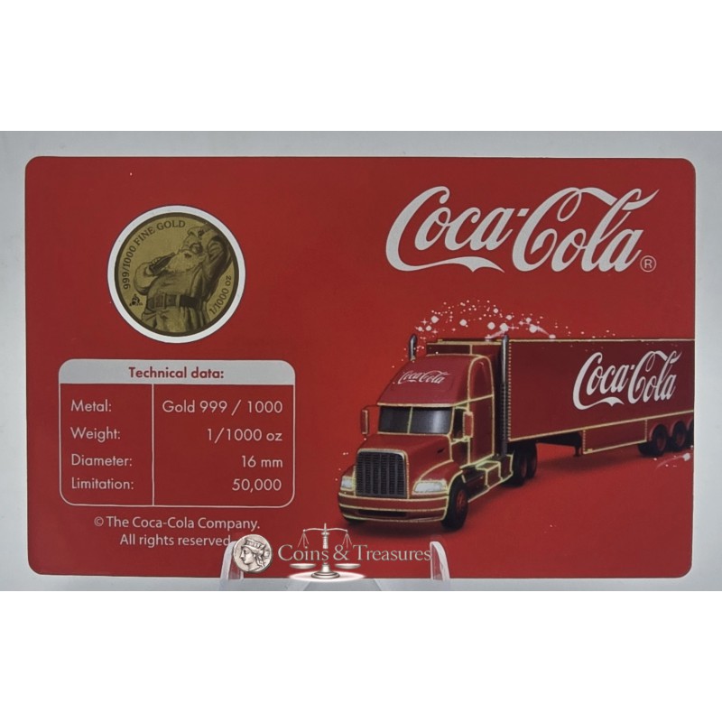 Coca Cola Christmas Truck 1/1000 Oz .999 Gold in Coin card GOLD AND SILVER BULLION