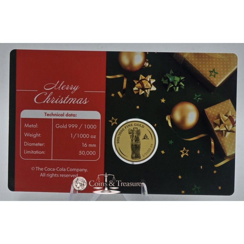 Coca Cola Santa Christmas 1/1000 Oz .999 Gold in Coin card 2023 GOLD AND SILVER BULLION