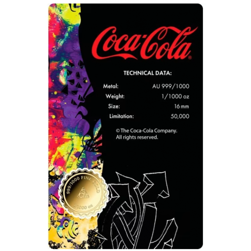 COCA COLA Pop-art Bottle Cap 1/1000 Oz Gold 999 Coin Medal GOLD AND SILVER BULLION