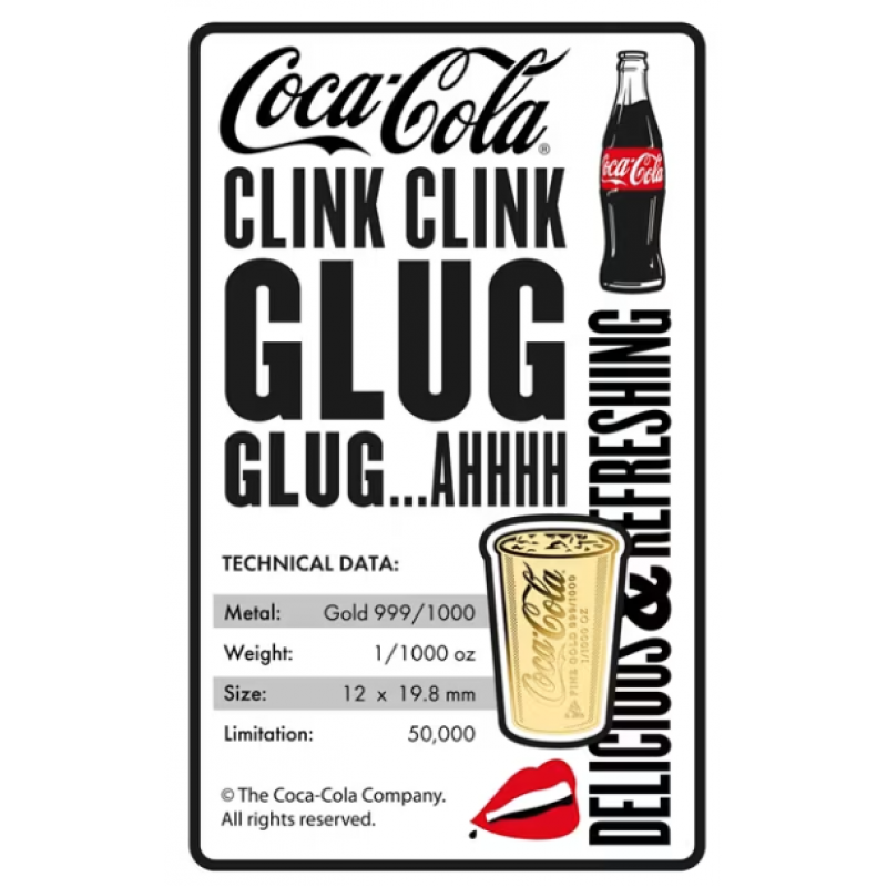 COCA COLA Pop-art Cup 1/1000 Oz Gold 999 Coin Medal GOLD AND SILVER BULLION