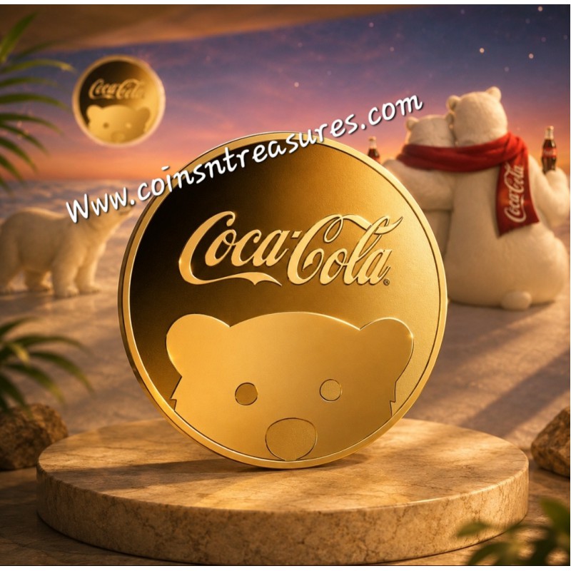 COCA COLA POLAR BEAR 1/1000 Oz Gold Coin 3000 Francs Chad 2023 GOLD AND SILVER BULLION