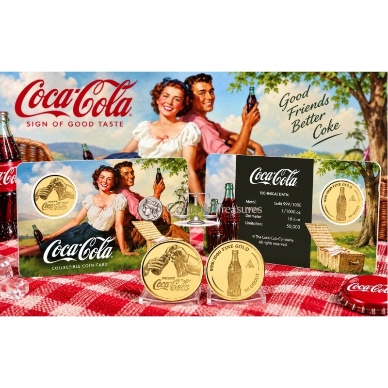 COCA COLA Vintage Picnic 1/1000 Oz Gold 999 Coin Medal GOLD AND SILVER BULLION