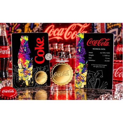 COCA COLA Pop-art Bottle Cap 1/1000 Oz Gold 999 Coin Medal