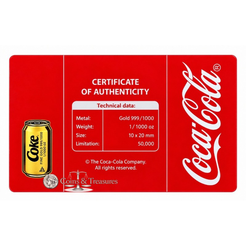 COCA COLA collection 1/1000 Oz .999 Gold 3 coin cards in Album GOLD AND SILVER BULLION