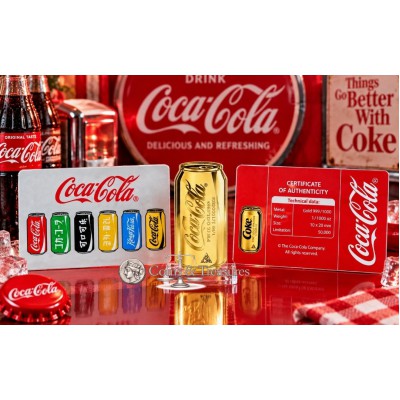COCA COLA CAN 1/1000 Oz Gold 999 Coin medal card