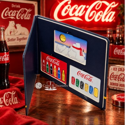 COCA COLA collection 1/1000 Oz .999 Gold 3 coin cards in Album