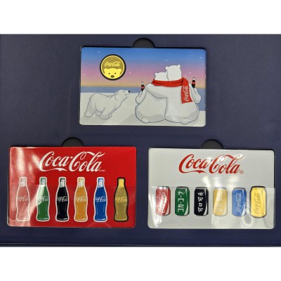 COCA COLA collection 1/1000 Oz .999 Gold 3 coin cards in Album