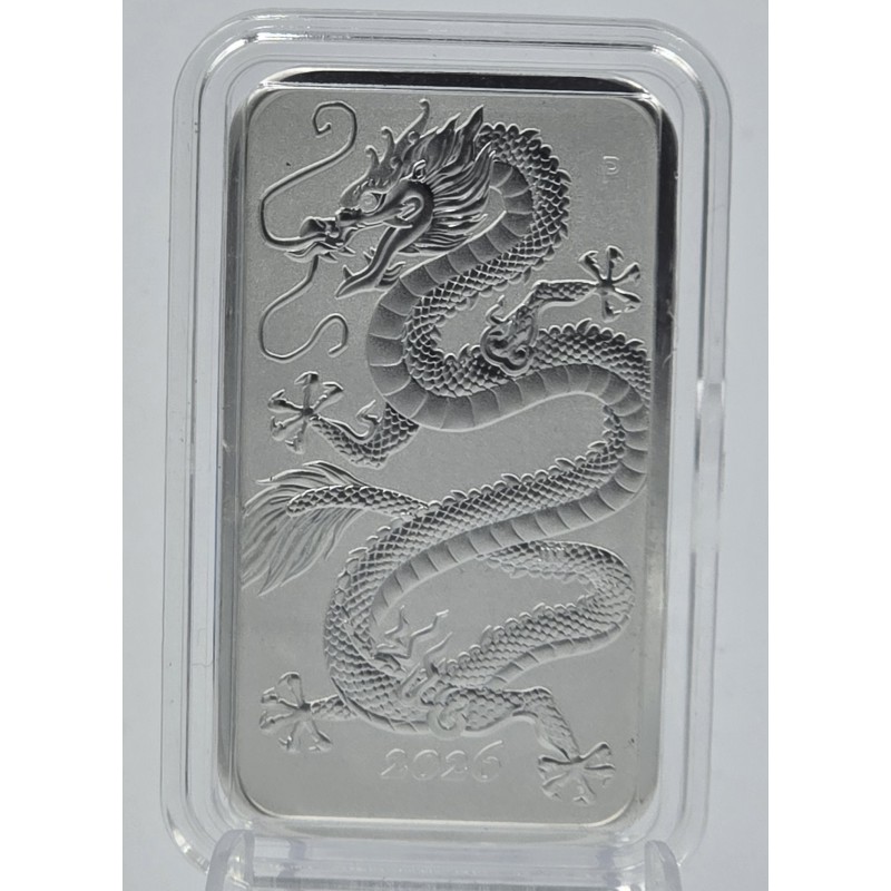 Australia 2026 Perth Mint Dragon Silver Coin Bar 1 oz .9999 GOLD AND SILVER BULLION
