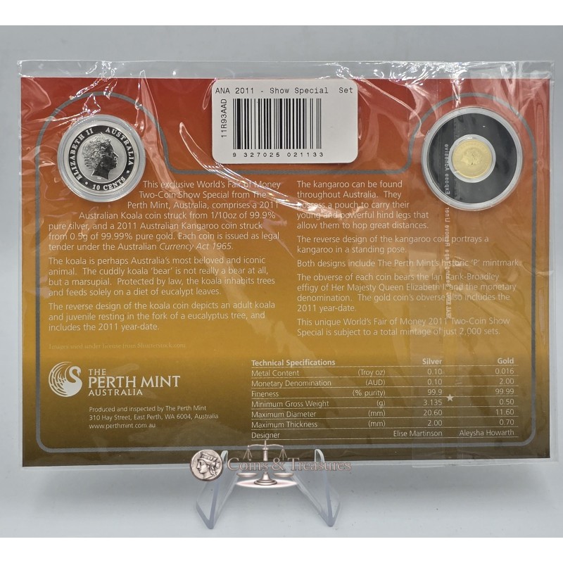 2011 ANA World Money Fair Silver Kangaroo and Gold Koala coins GOLD AND SILVER BULLION