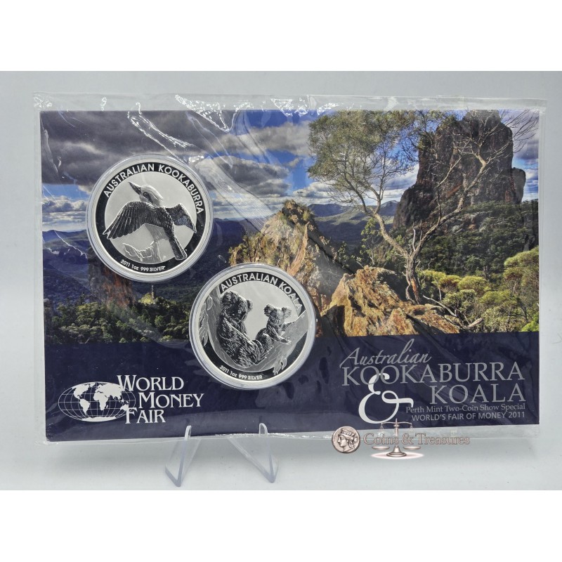 Australian Koala and Kookaburra 2011 2 x 1oz Silver Coins in Mint Pack Sealed WMF GOLD AND SILVER BULLION