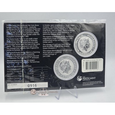 Australian Koala and Kookaburra 2011 2 x 1oz Silver Coins in Mint Pack Sealed WMF