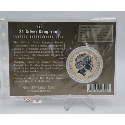 Australian Kangaroo Frosted 2005 1oz Silver 999 Coin in Mint Pack