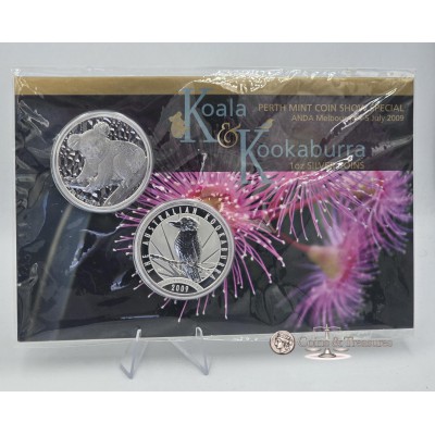 Australian Koala and Kookaburra 2009 2 x 1oz Silver Coins in Mint Pack Sealed ANDA 