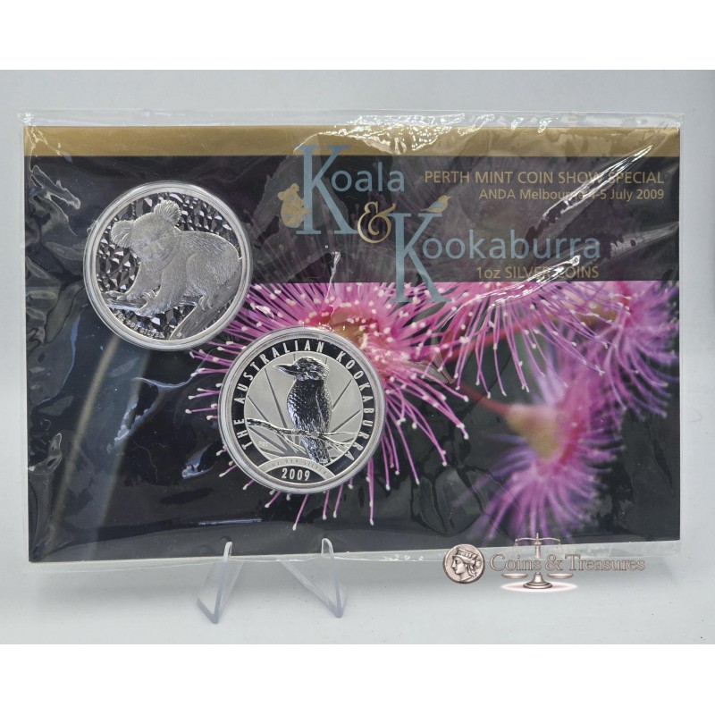 Australian Koala and Kookaburra 2009 2 x 1oz Silver Coins in Mint Pack Sealed ANDA  GOLD AND SILVER BULLION