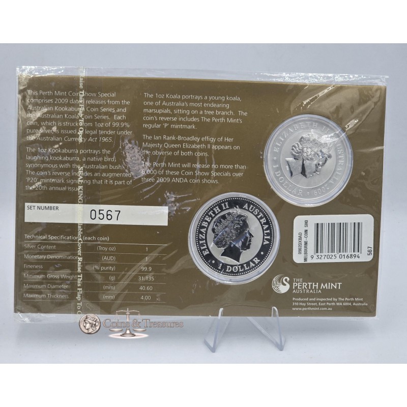 Australian Koala and Kookaburra 2009 2 x 1oz Silver Coins in Mint Pack Sealed ANDA  GOLD AND SILVER BULLION