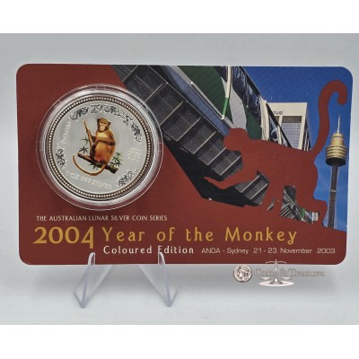 Australian 2004 Colored Year of the Monkey 1oz Silver Coin in Mint Pack 