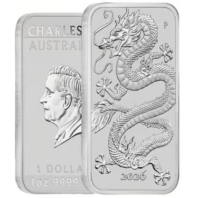 Australia 2026 Perth Mint Dragon Silver Coin Bar 1 oz .9999