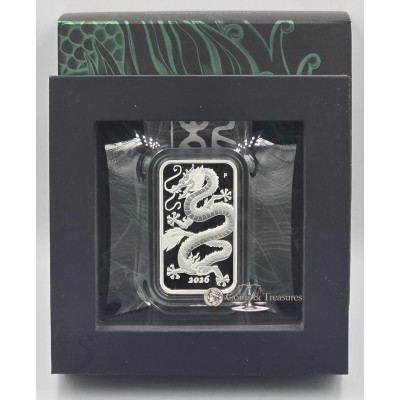 Australia 1 oz Silver 2026 Rectangular Dragon Proof coin bar