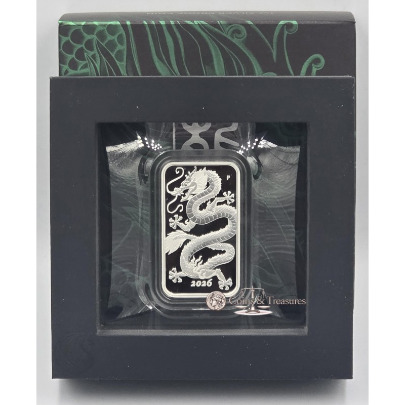Australia 1 oz Silver 2026 Rectangular Dragon Proof coin bar GOLD AND SILVER BULLION