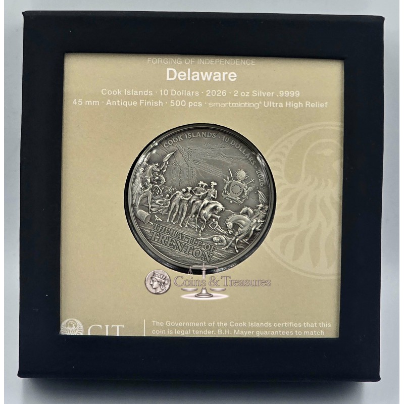 DELAWARE Forging of Independence 2 Oz Silver Coin Cook Islands 2026 GOLD AND SILVER BULLION