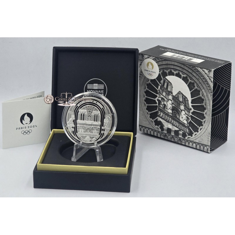 France 2024 Silver Proof coin Paris Olympics Notre Dame WORLD COINS