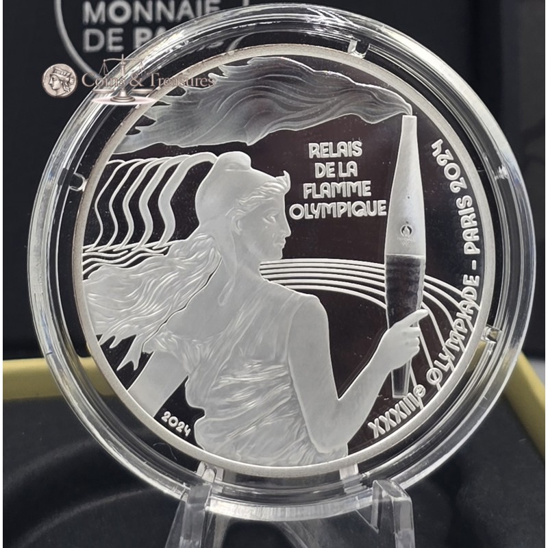 France 2024 Silver Proof coin Paris Olympic Torch Relay WORLD COINS