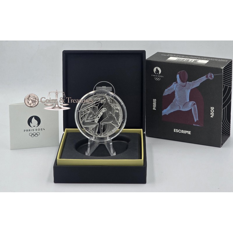 France 2024 Silver Proof coin Paris Olympic sports Fencing WORLD COINS