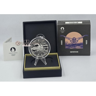 France 2024 Silver Proof coin Paris Olympic sports Natation