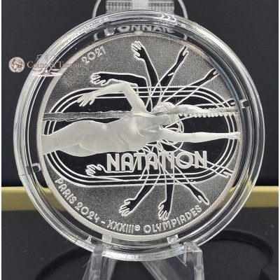 France 2024 Silver Proof coin Paris Olympic sports Natation