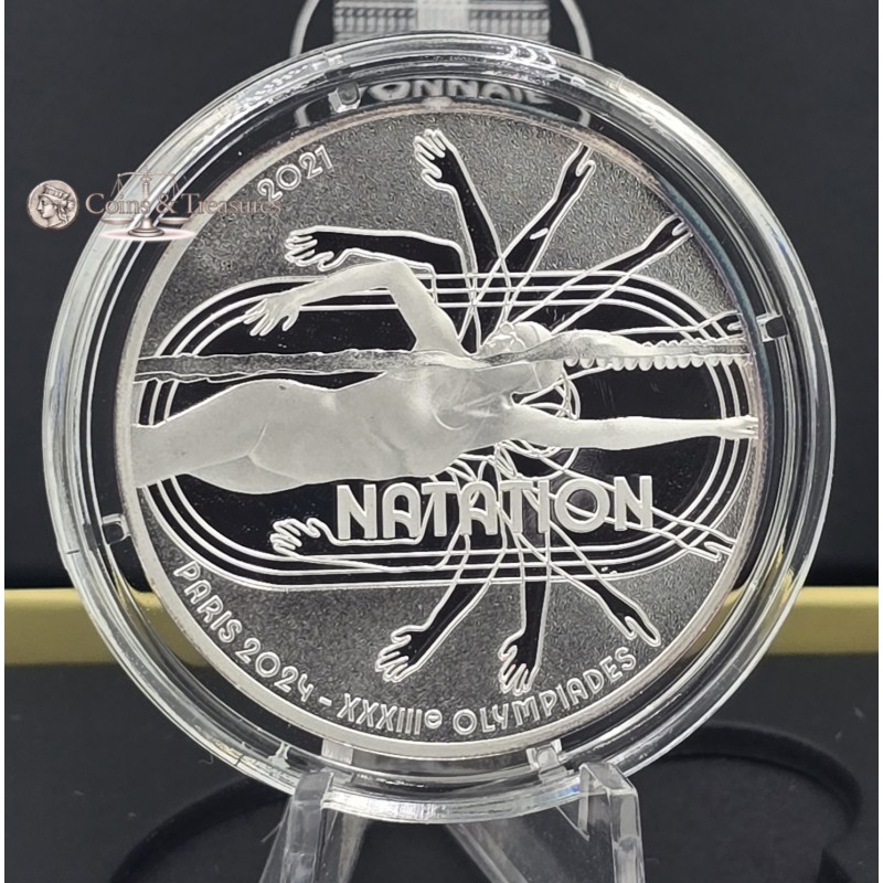 France 2024 Silver Proof coin Paris Olympic sports Natation WORLD COINS