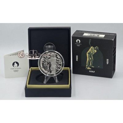 France 2024 Silver Proof coin Paris Olympic sports golf