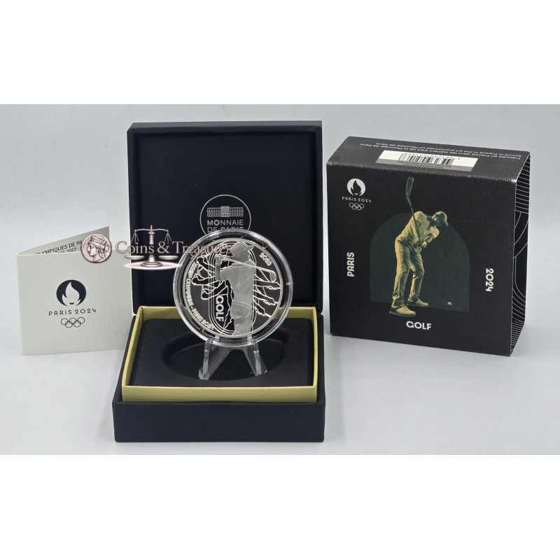 France 2024 Silver Proof coin Paris Olympic sports golf WORLD COINS